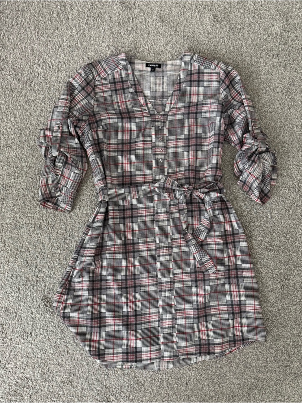 Express Plaid Belted Shirt Dress
